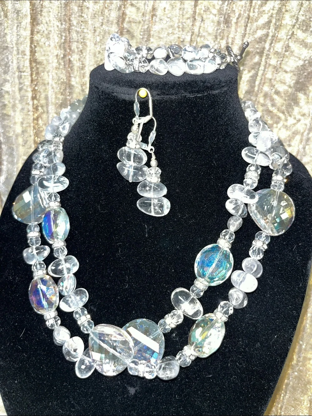 Iridescent Clear Crystal Multi-Strand Necklace Set - Clear